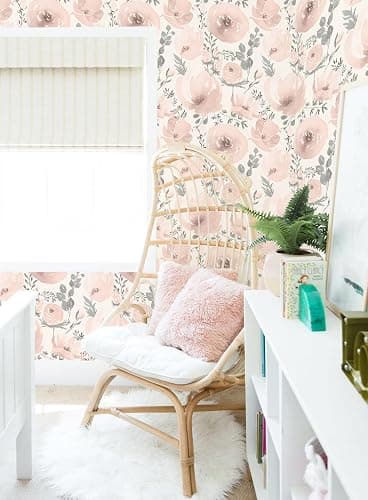 Baolanzw Floral Peel and Stick Wallpaper Pink Wallpaper for Bedroom Self Adhesive Wall Paper Girls Room 17.3"x118" (Pink, 17.3" x 118") thumbnail 7