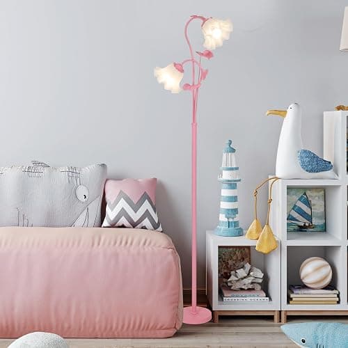 HMVPL Pink Flower Floor Lamp, Floral Standing Lamp with 2 LED 5W Blubs, Foot Switch, Modern Corner Tall Lamp with Acrylic Shade, Girls Cute Floor Lamp for Living Room Bedroom Office Kids Reading thumbnail 9