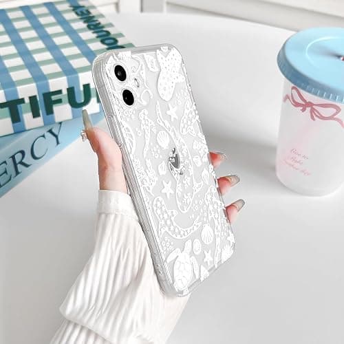 NITITOP Compatible with iPhone 11 Case Clear Cute Shell Whale Sea Ocean Animal Pattern for Women Girls Full Camera Lens Slim Shockproof Protective Phone Cover - White Turtle thumbnail 7