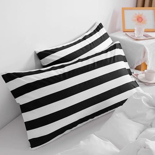 NTBAY Queen Striped Pillowcases Set of 2, 1800 Thread Brushed Microfiber Black and White Striped Pillow Cases, Super Soft and Cozy Envelope Closure 20x30 Pillowcases, 20x30 Inches thumbnail 2