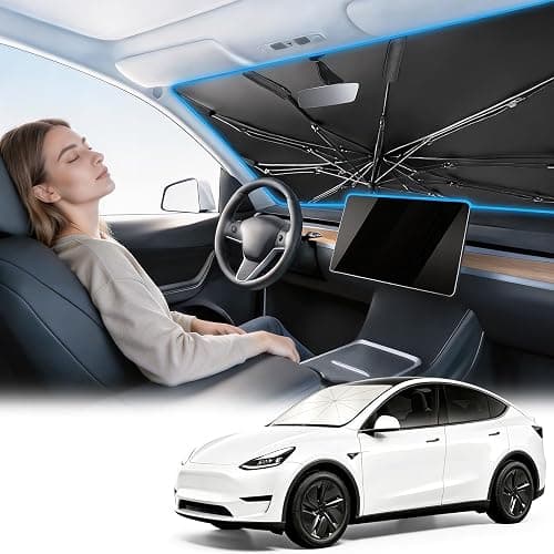 Mihen Windshield Sun Shade Umbrella for Car - Universal Size [100% Blocks Sunlight & Ice Cooling Feel] Foldable Front Window Car Sun Shade Heat Insulation, Protect Car Interior for Car, SUV, Truck thumbnail 5