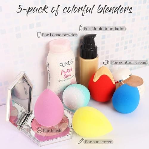 BEAKEY Makeup Sponge Set 5 Pack Micro Porous Low Absorption Soft Latex Free Foundation Beauty Sponges & Blenders for Powder Cream, Stocking Stuffers for Women thumbnail 7
