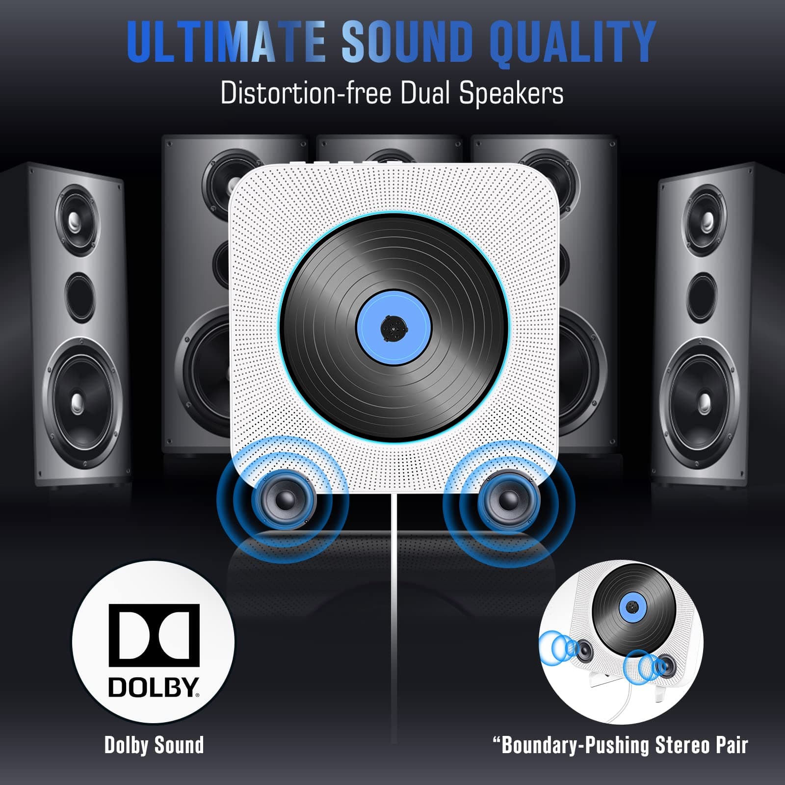 SHIWAKOTO Bluetooth CD Player, FM Radio CD Players with HiFi Speakers, Wall Mountable CD Player with Rack, Home CD Players Supports FM, USB Port, AUX in/Output, Portable Audio Music Player for Kids thumbnail 7