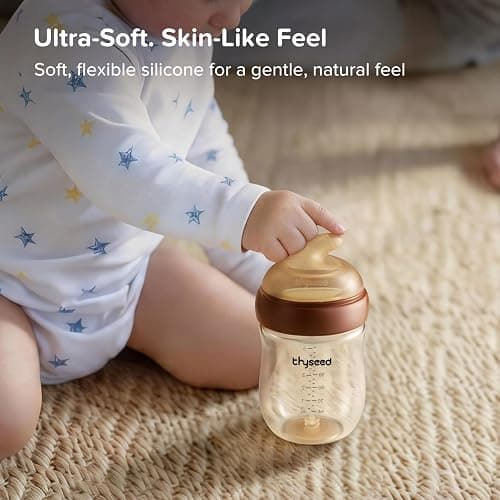 Thyseed Anti-Colic Glass Baby Bottle for Breastfed Infants, Natural Feeding, Breast-Like Newborn Slow Flow Nipple (1m+), 5 oz, 2 Pack thumbnail 7