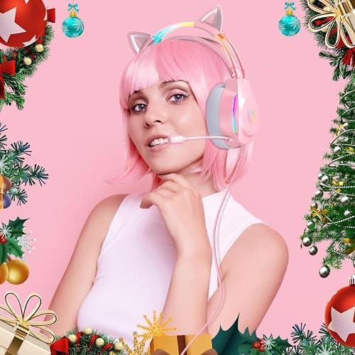 ONITOON Gaming Headset with Microphone, Cat Ear Headphones for PC Laptop PS4 PS5 Xbox Switch, Rainbow RGB Lighting & Virtual Surround Sound, 3.5mm Wired Over Ear Headphones, Ergonomic thumbnail 7