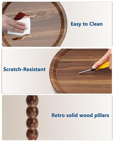 Round Wooden Side Table & Drink Table | Sturdy & Functional Mid-Century Modern Design with Solid Wood Base for Living Room, Bedroom, Office & More thumbnail 6