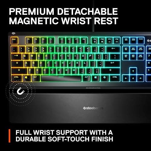SteelSeries Apex 3 RGB Gaming Keyboard – 10-Zone RGB Illumination – IP32 Water Resistant – Premium Magnetic Wrist Rest (Whisper Quiet Gaming Switch) thumbnail 7