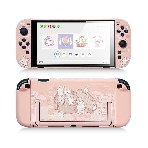GeekShare Protective Shell Compatible with Switch 2, Kawaii Cartoon Dockable Case for Switch 2, Anti-Scratch and Shock-Absorption Design Cover Skin - Steamed Bun Rabbit - Image 1