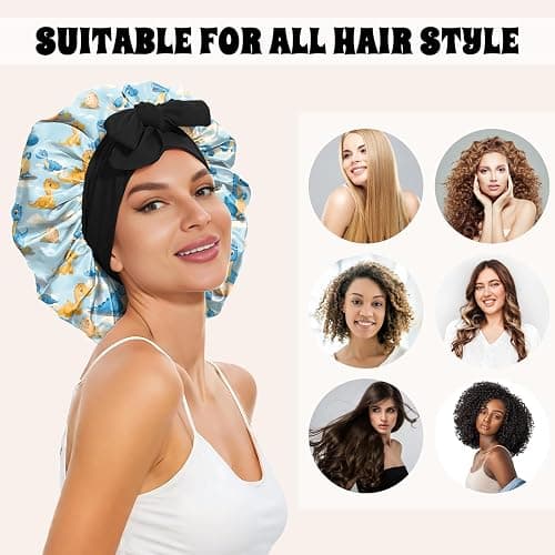 Deokke Satin Hair Braid Bonnet for Sleeping Double Layer Elastic Wide Soft Tie Band Hair Silk Lined Sleep Cap Women Girls thumbnail 4