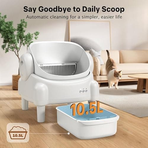 Paruuntys Automatic Litter Box,Open Top Self Cleaning Litter Box with App Control for Multiple Cats, Safety Sensors Protection, Odor Control Includes 2 roll Liners,Large Waste Bin, Cream White thumbnail 6
