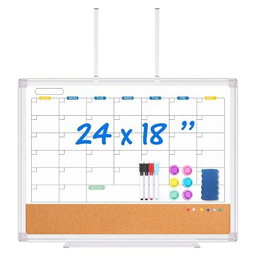 Maxtek 24x18 Inch Magnetic Over Door Calendar Cork Board Combo | Monthly Calendar with Cork for Family Reminders, Notes, and Schedules. No-drill Door Organizer for Home, Dorm, or Office - Image 1