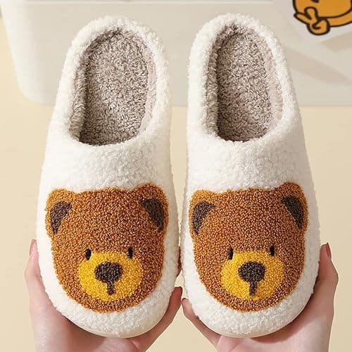 Animal Pattern Slippers - Hello Cat, Bear, Moose & Love Designs - Comfy Memory Foam Plush Cloud Slippers for Couples & Indoor Home thumbnail 2