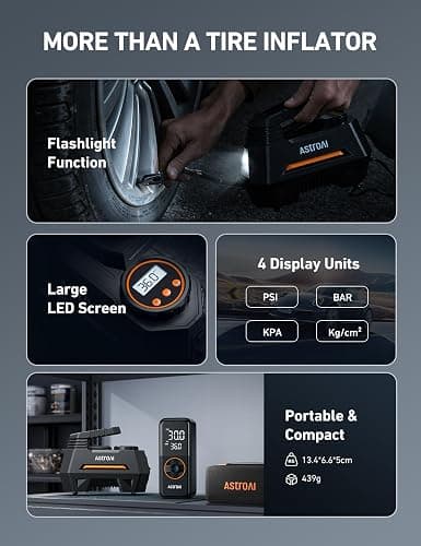 AstroAI Tire Inflator Portable Air Compressor Tire Air Pump for Car Tires - Car Accessories, 9.8Ft 12V DC-Powered Auto Pump with Digital Pressure Gauge, LED Light for Bicycle, Balloons, Orange thumbnail 7