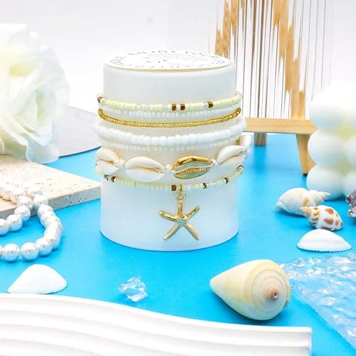 nylry Shell Summer Beach Bracelets for Women Seashell Bracelets Boho Layered Beaded Bracelets Set Starfish Bracelets Handmade Stretch Bracelets Summer Beach Jewelry Accessories Gifts thumbnail 4