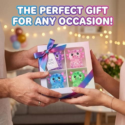 Axolotl Squishy Toys 4 Pack, 3.15 Inch Cute Sitting Axolotl Stress Balls, Soft TPR Sparkly Squeeze Fidget Toys for Anxiety Relief, Kawaii Sensory Toys for Kids Adults Party Favors Classroom Prizes thumbnail 7