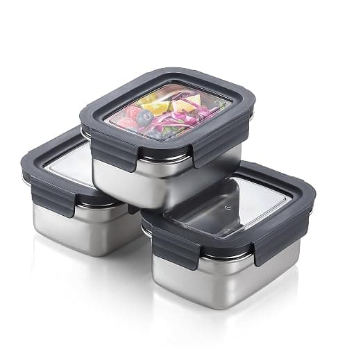 Misichao Stainless Steel Food Storage Containers with Lids - Stackable Airtight Meal Prep Food Containers for Kitchen & Pantry, Leakproof, Reusable Metal Bento Lunch Box 600ml 3 Pack - Image 1