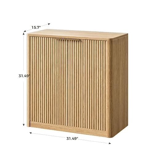 Evermagin 31.5" Oak Buffet Cabinet with Storage, Small Sideboard Cabinet, Boho Accent Credenza, Fluted Console Table with Doors for Dining Room, Kitchen, and Living Room thumbnail 2
