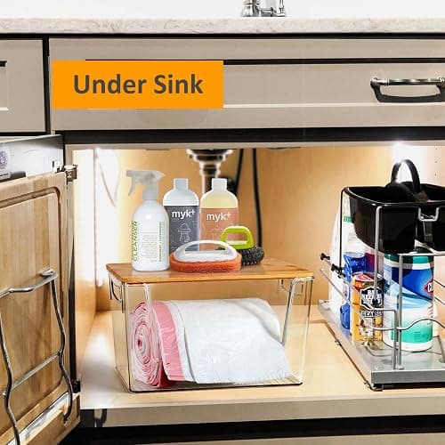 2 Pack Trash Bag Holder Dispenser, Extra Large Garbage Bags Holder, Stackable Trash Bag Holder with Bamboo Top for Laundry Room & Under Sink thumbnail 2