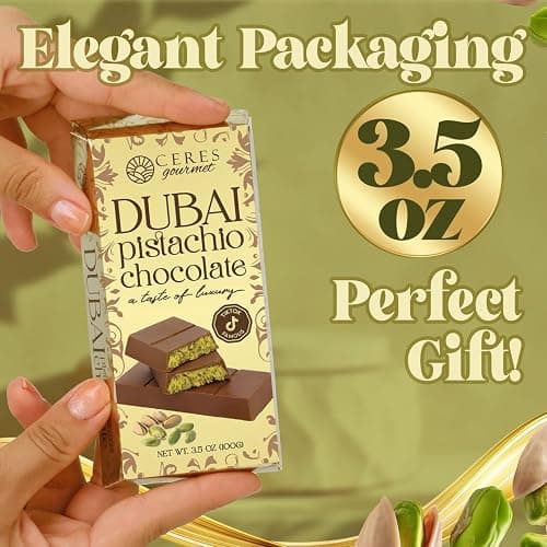Ceres Gourmet Dubai Chocolate Bar Pistachio 3.5 Oz, Perfectly Portioned Packaging Dubai Chocolate with Knafeh Kataifi, Premium Kunafa Bars (3.5 Oz, Milk Chocolate) thumbnail 6