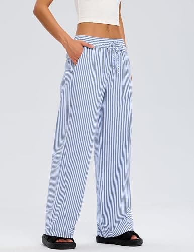 LOMON Striped Gingham Pants Women 2026 Spring Summer Pajamas Wide Leg Pj Lounge Boxer Bottoms Y2k Trousers with Pocket thumbnail 4