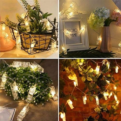 Dopheuor Photo Clip String Lights LED Fairy Clip String Lights Hanging Photo Pictures Battery Operated for Gifts Patio Christmas Bedroom Wedding Birthday Party Halloween Festival Decor (no Battery) thumbnail 2