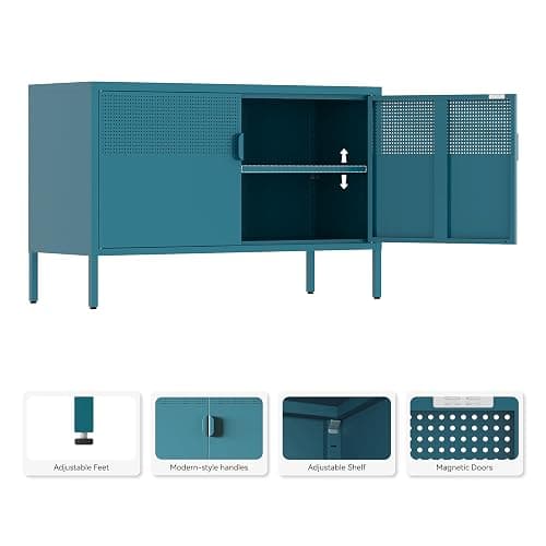 XIUSVON Metal Storage Cabinet,2 Door TV Stand, Metal Mesh Accent Cabinet,Magnetic Door Closure,Low Storage Cabinets with Doors and Shelves thumbnail 4