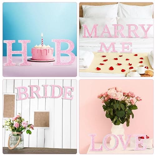 Qunclay Pink Crystal Diamond Bling Letters Crushed Diamond Decoration Wooden Glitter Letters with Screw and Hooks Rhinestone Gift for Christmas Y2k Mcbling Bedroom Wall Decor (5.7"l X 5.7"w,Letter A) thumbnail 6