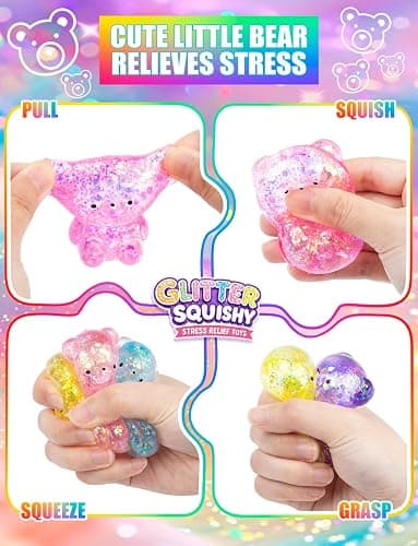 7Pack Bear Stress Balls Fidget Toys Sensory Sugar Ball Stress Relief Toys, Cute Gummy Bear Stuffers for for Kids Adults Easter Basket Party Favors Goodie Bags thumbnail 4