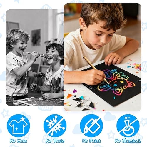 Cityrosy 100 Pcs Scratch Art Paper Rainbow Sets Arts and Crafts for Kids ﻿ | Classroom Supplies Black Magic Scratch Off Craft Set Kits for Age 3-12 Party Games Birthday Gifts Easter Basket Stuffers thumbnail 3