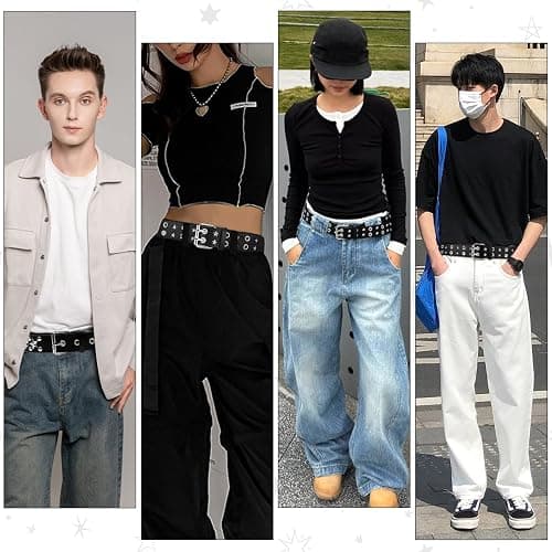 WQYILEAER Black Studded Belt, 3 Pcs Y2K Belt Star Goth EMO Punk Rock Double Grommet with Bright Pyramid Studded for Women Men thumbnail 6