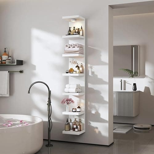 White 7-Tier Vertical Wall Shelf Unit with USB Rechargeable Led Light (Remote Controlled),Versatile Floating Display Shelves,Lack Style Wall Shelves for Bedroom,Living Room,Office Decor,Vanity thumbnail 9