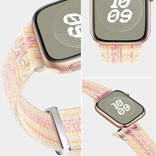 GZ GZHISY Sport Loop Nylon Band Compatible with Apple Watch Band 38mm 40mm 41mm 42mm 44mm 45mm 49mm Ultra 2 iWatch Series 9 8 7 6 SE 5 4 3 2 1 Strap, Fit for iPhone Watch Band Women Men Stretchy - Starlight Pink - 42mm for Series 3/44mm/45mm/46mm/49mm thumbnail 4