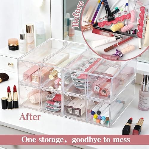 chunhai 2 Pack Sunglasses Organizer, Acrylic Eyeglass Case Clear Eyeglass Holder Eyewear Display Case with 4 Drawers for Women and Men, Jewelry Watch Storage thumbnail 7
