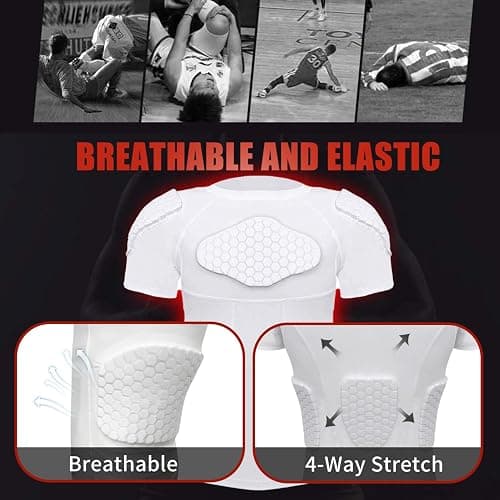 MK MOSSE KARNE Mens Padded Compression Shirt Football Rib Protectors 6-Football Pads Chest Protector Padded Shirt Protective Gear for Football Baseball Basketball thumbnail 4