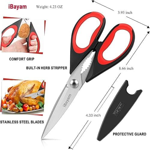 iBayam Kitchen Scissors All Purpose Heavy Duty, Kitchen Utensils Set, Stainless Steel Cooking Utensils Gadgets, Meat Poultry Food Shears Dishwasher Safe Utility Tools Home Gift, with Protective Sheath thumbnail 3