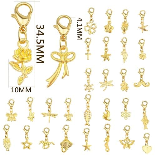 30 Pieces Golden Clip on Charm Pendants Mixed Styles Dangle Charms with Lobster Clasp Craft Supplies for DIY Earrings Jewelry Making Accessories thumbnail 3