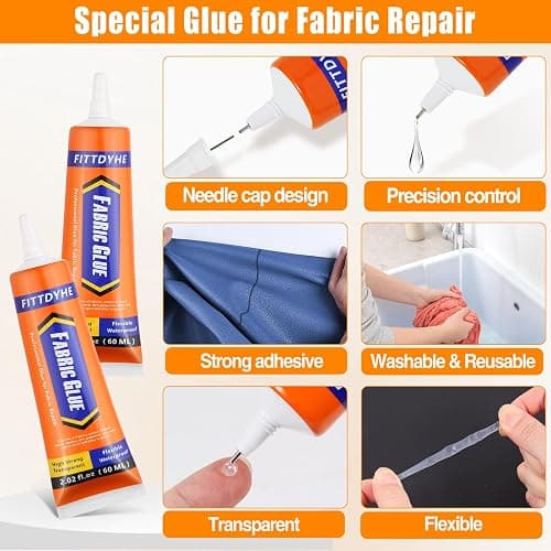 FITTDYHE Fabric Glue Permanent, 60 ML Washable Clear Clothing Glue, Super Fabric Adhesive for Rhinestones, Patches, Clothes, Denim, Leather, Polyester, Fabrics, Doll Repair, Flannel, Cotton thumbnail 3