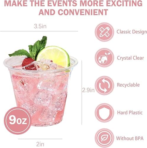 BYSNOW 250 Pack 9 oz Clear Plastic Cups, Disposable Cups for Party, Sturdy & Food Safe Plastic Wine Cups for Cocktail, Juice, Punch (9oz 250pack) thumbnail 3