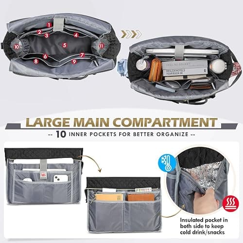 RAINSMORE Teacher Tote Bag 15.6 inch Laptop Bag for Women Work Bags Laptop Tote Nurse Bag Professional Computer Messenger with Insulated Pocket, Laptop Briefcase for Office, College, Nursing, Black thumbnail 3