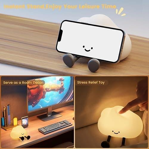 Refluxe Veilleuse tactile en silicone Cloud, une veilleuse LED à intensité variable et à minuterie, idéale comme cadeau pour enfants ou décoration de chambre (forme de nuage). thumbnail 5
