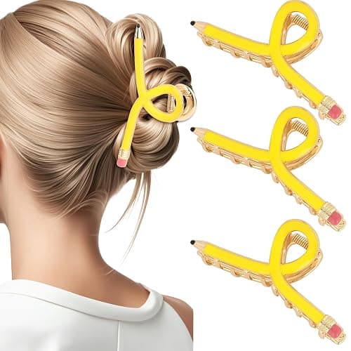 YARIEW Pencil Hair Claw Clips for Women Thick Hair Clips for Teacher Gifts | Back to School Jaw Barrettes Cute Teacher Appreciation Gift Accessories Party Costume Christmas - Image 1