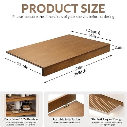 Gashell Wire Shelf Covers, Bamboo Wire Rack Covers for Pantry, Closet (4pcs, 24" W x 16" D) thumbnail 3