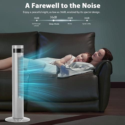 Antarctic Star Tower Fan Portable Floor Fans 85°Oscillating Fan 36'' Quiet Cooling 12H Timer Remote Control Standing Bladeless Electric 3 Speeds Wind 3 Modes Bedroom Office(36 inch, White) thumbnail 7