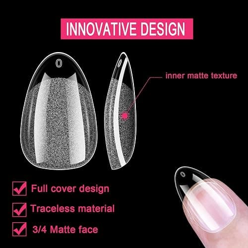 600Pcs Extra Short Almond Nail Tips,SWETIDY Upgraded Widened Nail Bed Half Matte No File False Full Cover Gel Nails Clear Acrylic Gelly Tips for Nail Extension Home DIY Salon 12 Sizes with Sturdy Set thumbnail 3