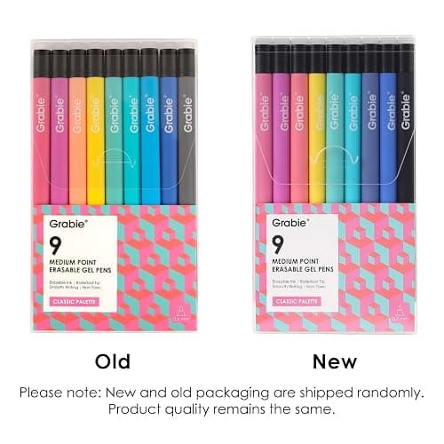 Grabie Erasable Gel Pens, Medium Point 0.7 mm Erasable Pens, Make Mistakes Disappear for Drawing Writing Planner, Pack of 9 Assorted Colors thumbnail 9