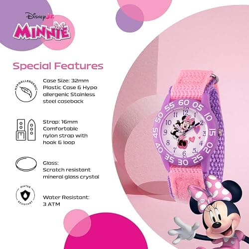 Disney Minnie Mouse Watch for Girls – Cute Minnie Mouse Watch for Toddlers & Girls – Gift Young Fans – Watches Kids 3-5 with Purple Bezel & Reversible Nylon Strap thumbnail 4
