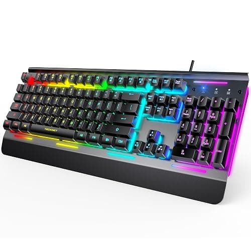 TECKNET Gaming Keyboard, USB Wired Computer Keyboard, 15-Zone RGB Illumination, IP32 Water Resistance, 25 Anti-ghosting Keys, All-Metal Panel (Whisper Quiet Gaming Switch) - Image 1