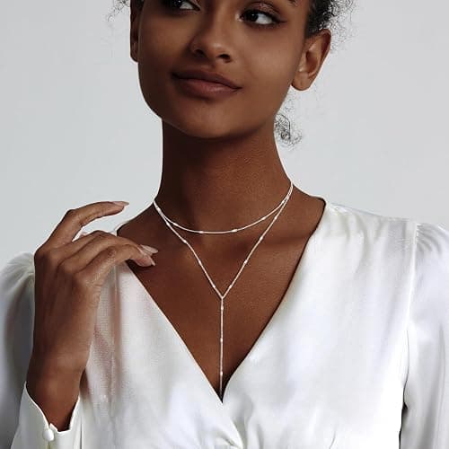 LULII Lariat Gold Necklace for Women Trendy Dainty 14k Gold Plated/Silver Layered Chain Drop Necklaces Y-Shaped Necklace Jewelry for Women Gifts thumbnail 4