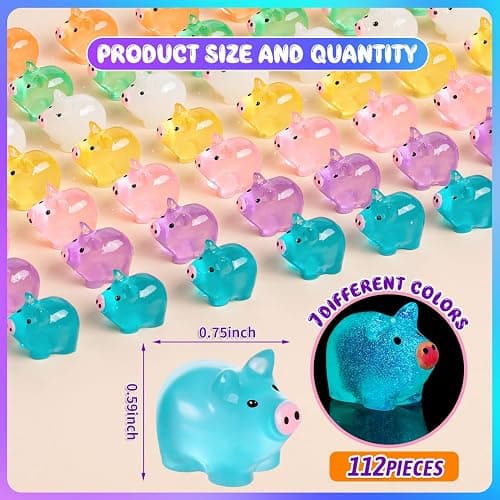 SYWHXY 56PCS Luminous Mini Resin Pigs Cute Mini Figures Glow in The Dark, Tiny Pigs Miniature Charms Ornament for Garden Landscape Plant Dollhouses Birthday Decor (7 Colors) thumbnail 2