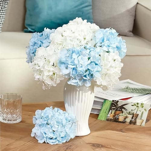 Auihiay 10PCS Hydrangea Artificial Flowers, Faux White Flowers | for Wedding Centerpieces, DIY Bouquets, Bridal Shower, Floral Decor Home Decoration with Stems thumbnail 5